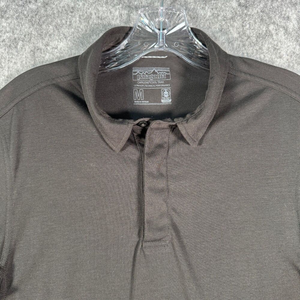 Patagonia Capilene Cool Trail Polo Shirt Mens Medium Black Ultrasoft Technical